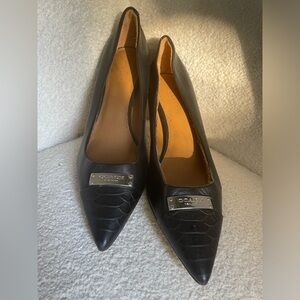 Coach Black Leather Heels with Silver plate size 8 NWOT
